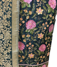 Load image into Gallery viewer, Green Opara Silk Unstitched Suit with Parsi Embroidery
