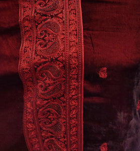 Maroon Velvet Unstitched Suit with Thread Embroidery