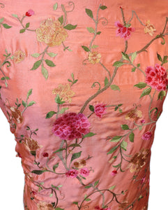 Peach Pure Silk Floral Unstitched Suit with Thread Embroidery