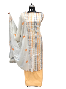 Pure Cotton Unstitched Suit And Malmal Dupatta with Sequence Work