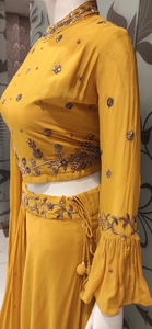 Yellow Chinon Crop Top with Hand Embroidery | Latest | - Kanchan Fashion Pvt Ltd