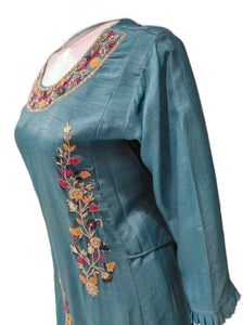 Blue Raw Silk Plazzo with Hand Embroidery