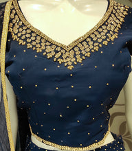 Load image into Gallery viewer, Georgette Ink Blue Crop Top with Stone and Dabka Work | Latest | - Kanchan Fashion Pvt Ltd
