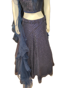 Net Crop Top with Sequins Skirt