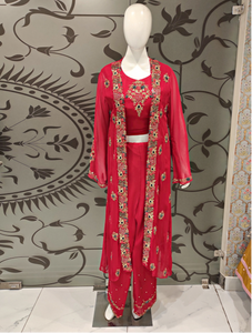 Red Georgette Shrug with Plazzo | Latest | - Kanchan Fashion Pvt Ltd