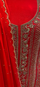 Red Unstitched Suit with Hand Embroidery
