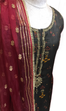 Load image into Gallery viewer, Black Unstitched Suit with Neemzari Embroidery
