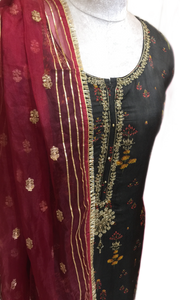 Black Unstitched Suit with Neemzari Embroidery