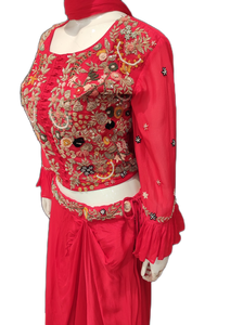 Georgette Crop Top with Drape Skirt and Dupatta
