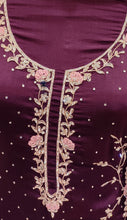 Load image into Gallery viewer, Wine Chinon Crape Unstitched Suit with Hand Embroidery
