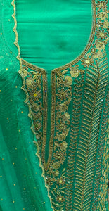 Sea Green Unstitched Suit with Hand Embroidery
