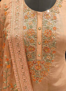 Chanderi Silk Unstitched Suit with Oraganza Dupatta