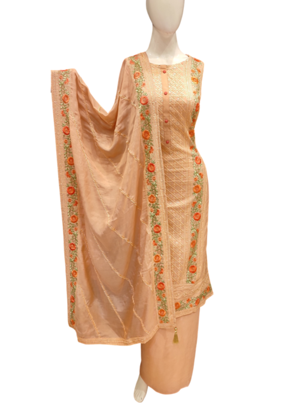 Muslin Semi Stitched Suit with Thread Embroidery