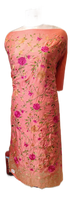 Load image into Gallery viewer, Peach Pure Silk Floral Unstitched Suit with Thread Embroidery

