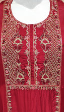 Load image into Gallery viewer, Red Chinon Plazzo with Hand Embroidery
