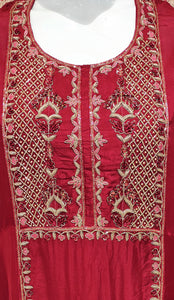 Red Chinon Plazzo with Hand Embroidery