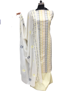 Pure Cotton Unstitched Suit And Malmal Dupatta with Sequence Work