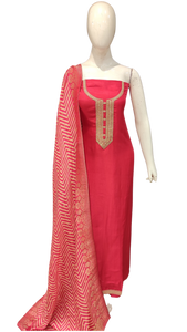 Neemzari Embroidery Silk Unstitched Suit with Banarasi Dupatta