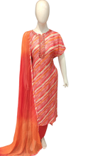 Load image into Gallery viewer, Orange Georgette Unstitched Suit with Leheriya Print and Dupatta
