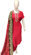 Load image into Gallery viewer, Red Muslin Semi Stitched Suit with Dupatta
