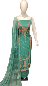 Crepe Unstitched Suit with Hand Work and Chiffon Dupatta