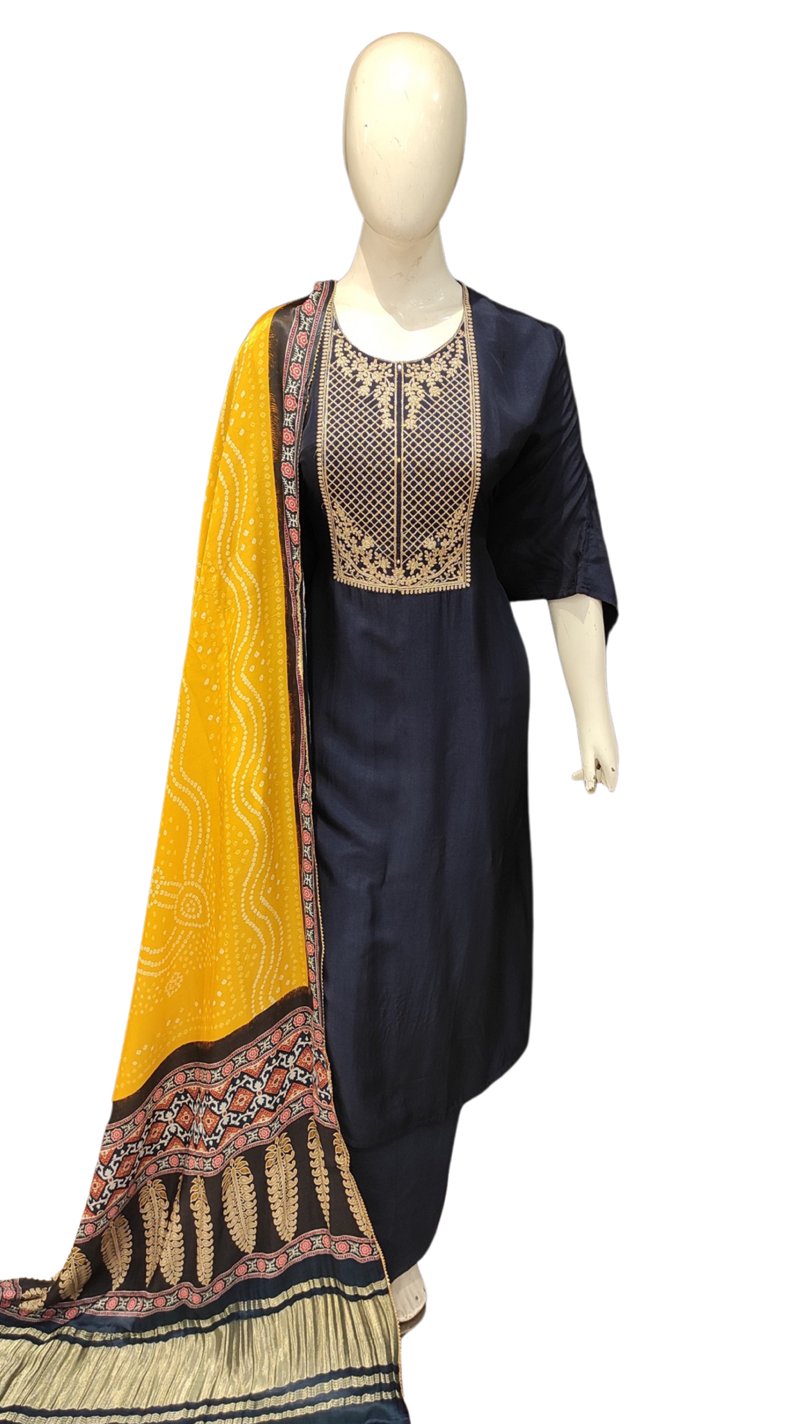 Buy Fashionuma Green & Gold Toned Embroidered Semi Stitched Dress Material  - Dress Material for Women 18830182 | Myntra
