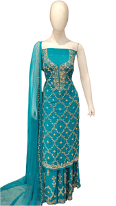 Georgette Unstitched Suit with Hand Work and Stitched Garara