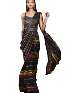 Designer Multi-color Drape Saree With Belt