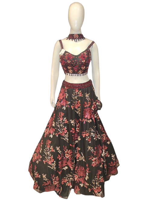 Black Skirt Choli And Dupatta With Hand Work Of Sequins