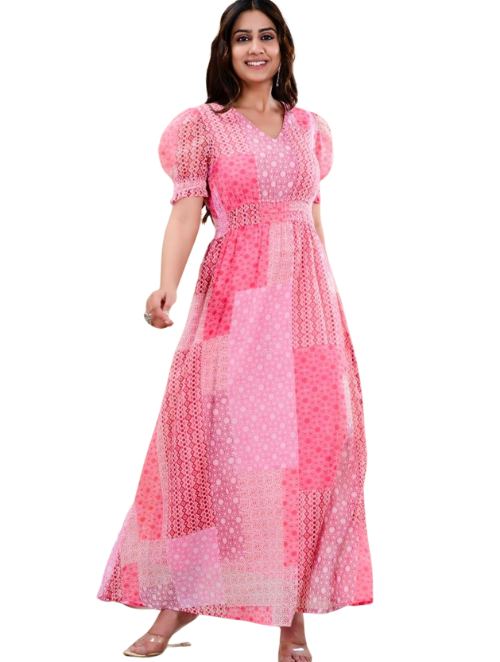 Pink cotton Printed Dress