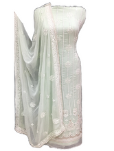 Load image into Gallery viewer, Lucknowi Chikankari Georgette Unstitched Suit with Mirror Work and Dupatta
