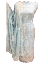 Load image into Gallery viewer, Lucknowi Chikankari Georgette Unstitched Suit with Mirror Work and Dupatta
